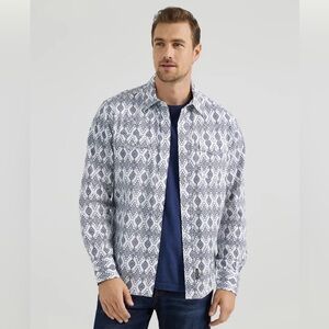 WRANGLER RETRO PREMIUM WESTERN SNAP SHIRT IN NAVY DIAMONDS